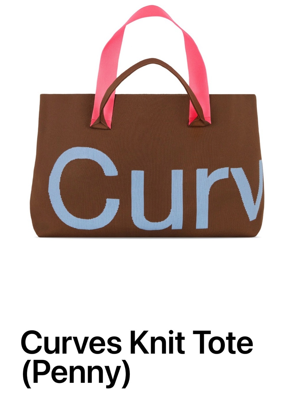 Curves Knit Tote - Brown with Pink Handles